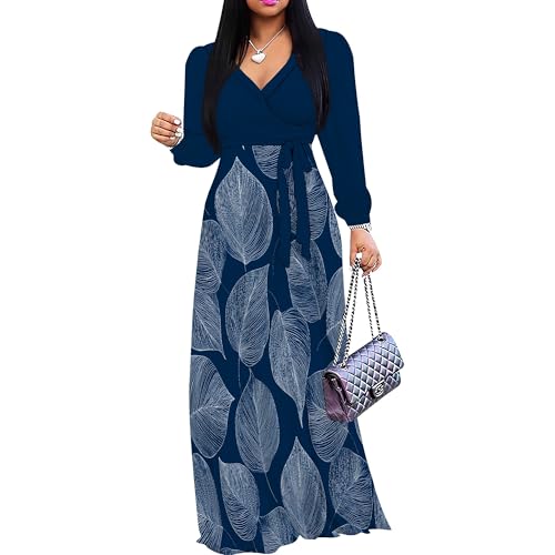 Image of PinkPatty Plus Size Dresses for Curvy Women V Neck Flowy Long Sleeves Wrap Maxi Dress Travel Vacation Outfits
