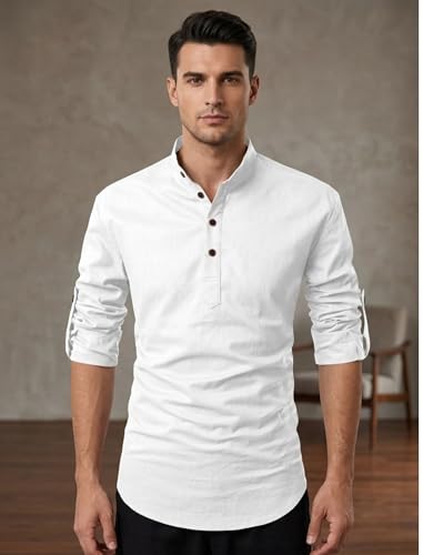 Image of FINIVO FASHION Combo of Men's Cotton Blend Solid Regular Fit Full Sleeve Straight Short Kurta Shirt, Casual and Formal Wear