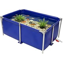 Foldable Canvas Fish Pond, Above Ground Fish Aquarium with Steel Frame and Drain Valve, 20in Deep Display Show Tank Koi Pond Water Pool for Outdoor Indoor Breeding, 47.2" L x 31.4" W x 19.6" H