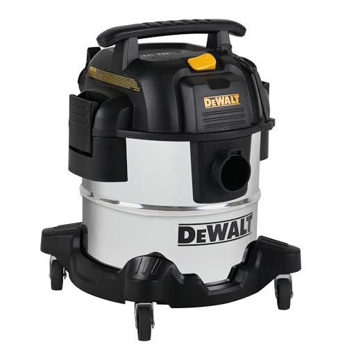 DEWALT DXV05S 5 Gallon Stainless Steel Wet/Dry Vac, 4 Peak HP Shop Vacuums with Attachments, Powerful Suction, 1-7/8