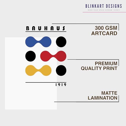Image of BLINKART Vintage Bauhaus Retro Geometric Aesthetic Poster Gallery | Colorful Wrap Framed For Home Office Studio Living Room Modern Art Studio Decoration Abstract Shapes | (d158) | 13x10 Inch