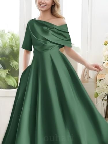 Satin Mother of The Bride Dresses for Women Tea Length One Shoulder Formal Evening Party Dress3