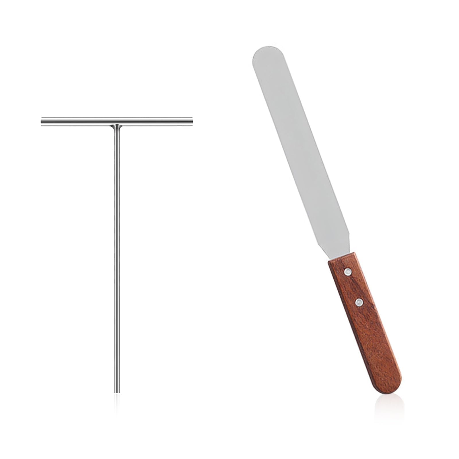 LERANXIN T-Shaped Crepe Spreader and Crepes Splitter Spatula, Crepe Maker Spatula Set, Strong and Durable, Stainless Steel Dough Distributor, for Pancakes, Cakes and Desserts