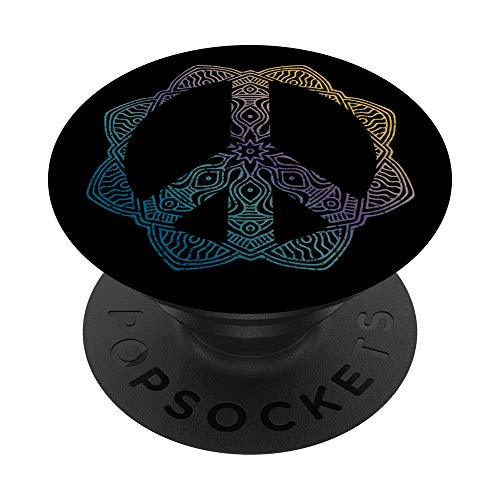 Fleur bleue violette style bohémien avec motif mandala de paix PopSockets PopGrip Interchangeable Cover
