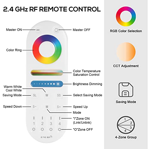 Xxk (Lm091+Wb5 Wifi Bt Rf Remote Controller Kit For Rgb Cct Rgbw Led Strip Lights, 4-Zone Rf Wireless Remote Control + Dc12-24V 5-In-1 Wifi & Bluetooth Controller #TOP4