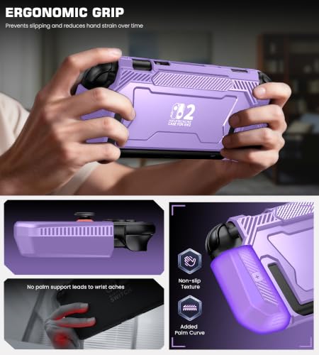 Image of Dockable Purple Case for Switch 2,[Exclusive Pop-up Joy-Con Quick Release][Military-Grade Protection][Stand Compatible] Switch 2 Protective Case with Ergonomic Grip, Shell for Switch 2 Console