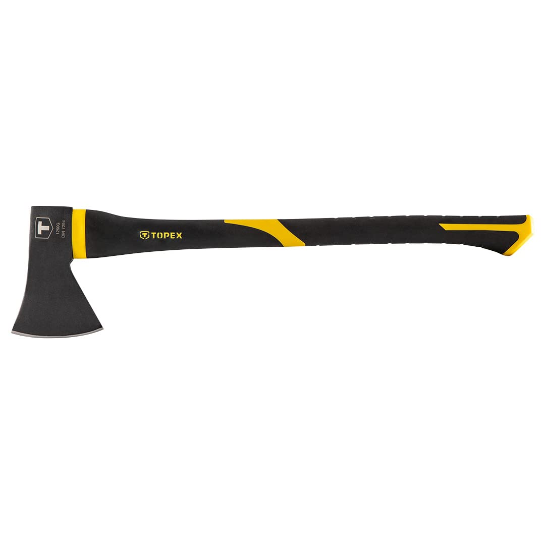 TOPEX Axt 1500 g, Stiel aus Fiberglas, Ergonomischer, Rutschfester Stiel aus gehärtetem Stahl für Garten, Holzschneiden, Gartenarbeiten | Zur präzisen Bearbeitung von Holz