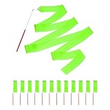 uxcell 12PCS Green Dance Ribbon, Gymnastics Ribbon Twirling Ribbons for Birthday Party Streamers Decoration,6.6Ft Circus Carnival Ribbon with Sticks Wands