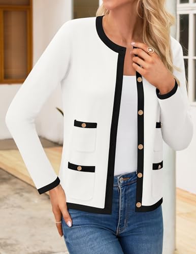 HAEOF Womens 2025 Fall Long Sleeve Button Up Cardigan Sweaters Crewneck Soft Lightweight Dressy Trendy Outwear with Pockets4