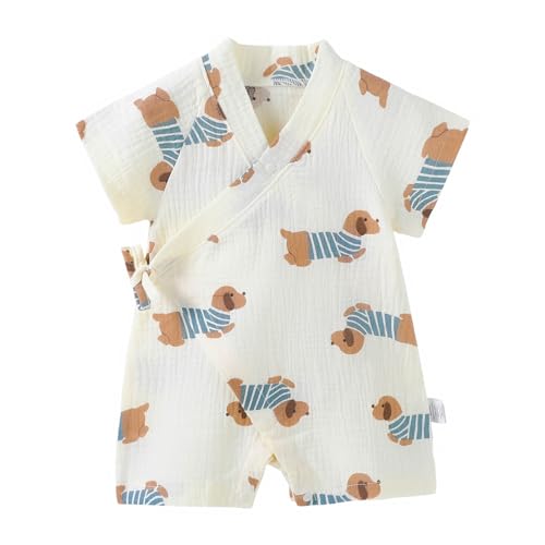 Image of PAUBOLI Newborn Muslin Robe Baby Kimono Onesie Infant Cotton Romper 0-24 Months