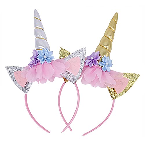 Lurrose – 12 Cerchietti Per Capelli Con Unicorno E Orecchie Di Gatto, In Plastica Glitterata, Per Feste E Cosplay, Colori Assortiti - 5