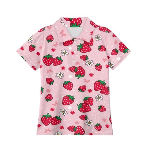 Girls Golf Shirts Quick Dry Short Sleeve Tennis T-Shirts Soft Loose Tops 5-16Y