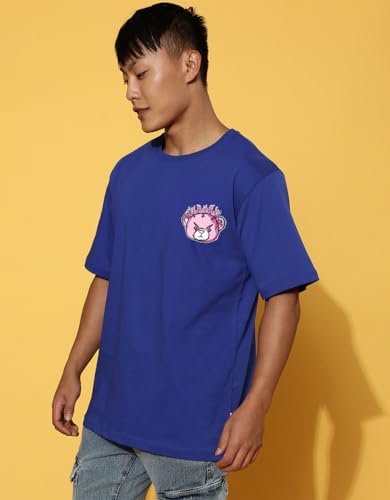 Image of Veirdo Cotton Drop Shoulder Round Neck Oversized Baggy Fit Front & Back Graphic Printed Half Sleeve T-Shirt Men (Available in from S to 2XL)