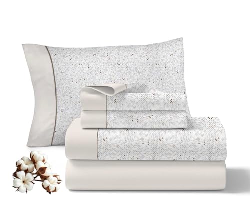 Viuda de Tolra | Juego de Sábanas 3 Piezas Beige para Primavera/Verano 100% Algodón para Cama 105 cm | Incluye Sábana Encimera, Bajera Ajustable y Funda Almohada | Modelo Encanto