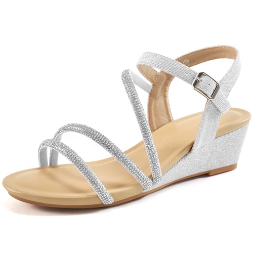 Aomigoct Womens Wedge Dressy Sandals: Sparkly Casual Summer Wedding Sandals for 2025