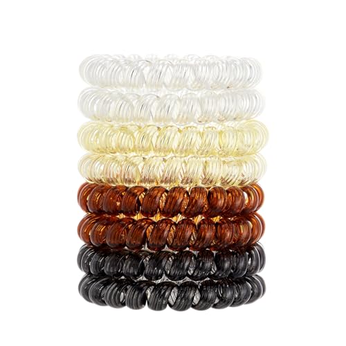 QIUTIMIY Coil Hair Ties for Thick Ponytail Holder Women No Crease Hair Ties Phone Cord Hairties with Plastic Spiral(Colourful Style 2)