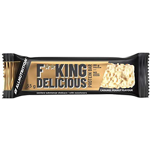 ALLNUTRITION Fitking Delicious Protein Bar Sans sucre ni aspartame Riche en fibres Consistance crémeuse pour les athlètes Bodybuilders Dessert de bon goût Caramel Cacahuète Cover