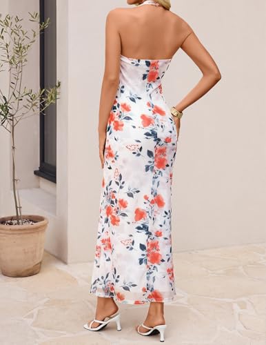 Image of ZESICA Women's Summer Floral Halter Neck Sleeveless Maxi Dress