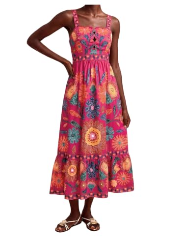 Image of RoseSeek Boho Floral Print Cami Spaghetti Strap Summer Vacation Dresses