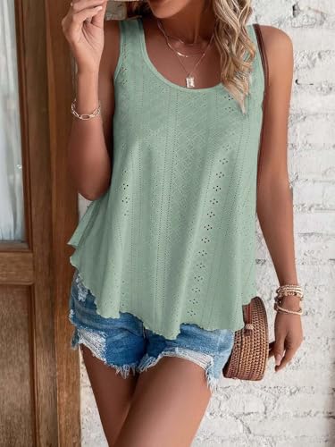 ATHMILE Womens Tank Tops Sleeveless Eyelet Embroidery Scoop Neck Loose Fit Casual Summer Flowy Beach3