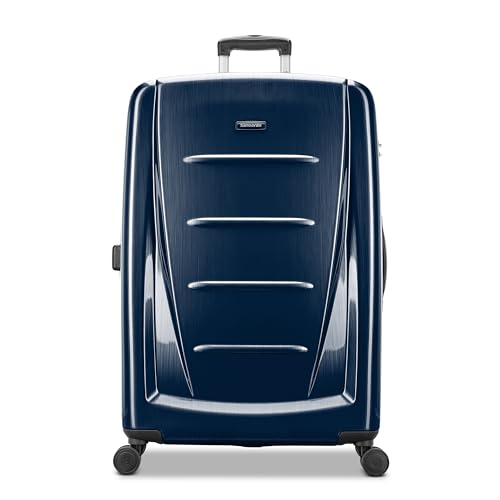 Image of Samsonite Winfield 2 Hardside Luggage with Spinner Wheels, Navy, Checked-Large Spinner, Winfield 2 Hardside Luggage With Spinner Wheels