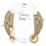 ArtEleven Pregnancy Announcement Onesie – Includes Crochet Bunny & Natural Wood Rattle | Baby Announcement Onesie 100% Cotton | Coming Soon Baby Announcement 2026 | Pregnancy Reveal to Parents
