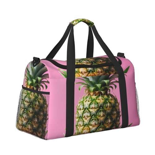 Pineapple Print Travel Duffle Bag - Foldable Personal Item Travel Bag for Women & Men,Carry-On Convertible Crossbody Tote Bags with Adjustable Shoulder Strap & Pockets 13x10.2x19.7 in3