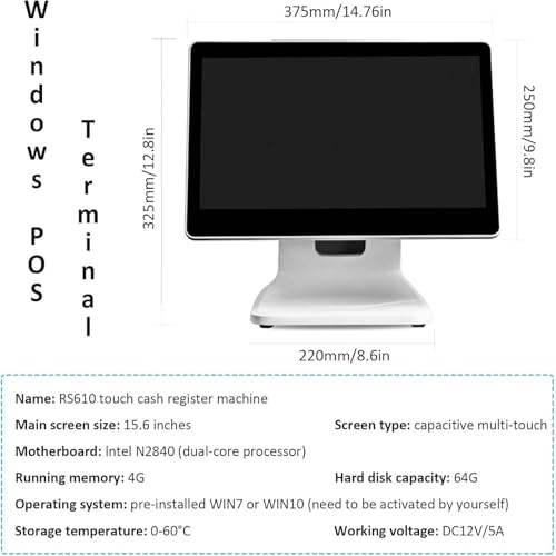 Image of 15.6-Inch Pos-Touch-Screen-Monitor, Electronic Cash Register Till, Retail Restaurant Pos Terminal Machine, 1366 * 768 Resolution Lcd, 4gb Ram, 64g Ssd, For Office,Restaurant