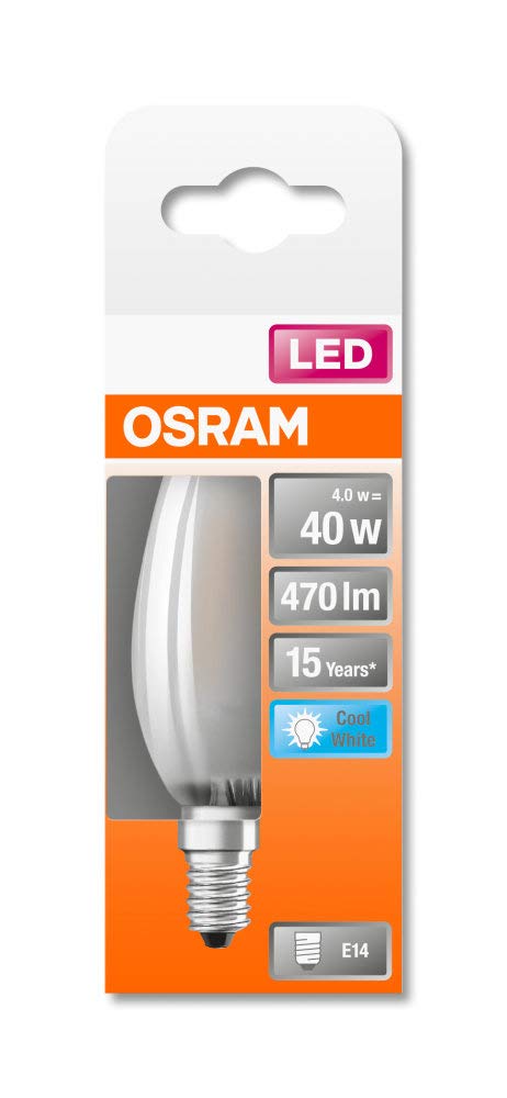 OSRAM Filament LED Lampe mit E14 Sockel, Kaltweiss (4000K), Kerzenform, 4W, Ersatz für 40W-Glühbirne, matt, LED Retrofit CLASSIC B, 10er-Pack