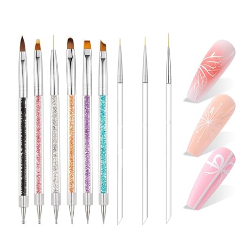 Nail Art Brush Set, 9 Pieces Double Headed Nail Art Tool Set, Nail Art Dotting Tools, Nail Art Line Stripe Brush for Home Salon DIY