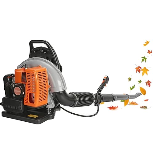 Soplador de hojas de mochila de 68,5 cc, soplador de gas de 2 tiempos con correa para el hombro, conducto de aire extraíble, soplador de jardín inalámbrico de 7000 RPM para cuidado del césped