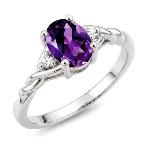 Image of Rylos Sterling Silver Classic Birthstone Ring - 7X5MM Oval Gemstone & Diamonds - Women's Jewelry, Sizes 5-10