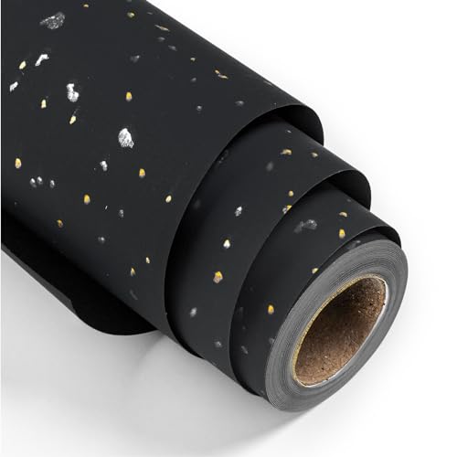 MAYPLUSS Wrapping Paper Roll - 17in x 16.5Ft - Luxury Thick Black Gold Foil Flakes Marvelous Satin Texture Matte Gift Wrap Paper for Birthdays Anniversaries Christmas Fathers Day