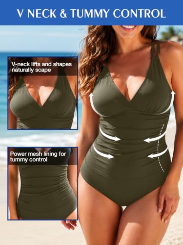 Image of KI LAPHEE One Piece Swimsuits for Women Tummy Control Bathing Suits Sexy Criss Cross Back Swimwear