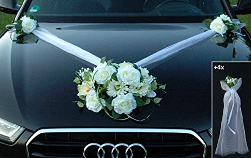 Car Decoration Lace Bouquet Car Jewellery Bride Couple Rose Decoration Wedding Car Wedding Decoration Car (SS GER White)