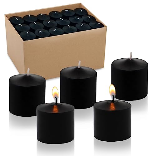 10 Hour Black Votive Candles for Weddings Party Halloween and Emergency Set of 36 Unscented Bulk Candles for Restaurants and Home Decoration