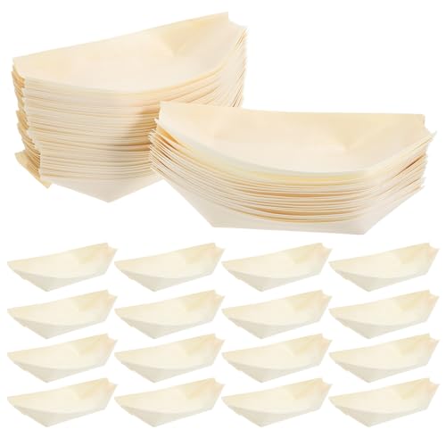 Hemobllo 50 Piezas Bandejas Desechables para Servir en Forma de Barco de Madera Natural 15 Cm, Platos para Sushi, Hot Dogs y Aperitivos, Utensilios Ecológicos para Catering y Fiestas
