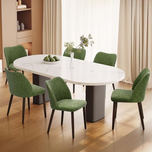 Image of Wooden Dining Chairs Set of 6, Upholstered Kitchen Dining Room Chair, Modern Farmhouse Dinner Chair for Restaurant & Cafe, Green