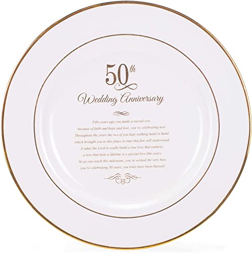 Dicksons Gold Tone 50th Wedding Anniversary 12.5 x 12.5 Porcelain Table Top Plate and Sign Plaque