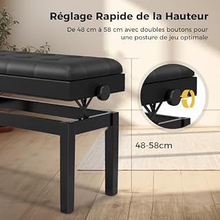 COSTWAY Tabouret Piano Réglable en Hauteur 48-58 cm, Banquette Piano avec Rangement, Siege Piano Double en Bois, Coussin Rembourré Imperméable, Banc de Piano, Charge Max. 200 kg, Noir - Les Beatles, Paul McCartney, John Lennon, RIngo Starr, George Harrison COSTWAY Tabouret Piano Réglable en Hauteur 48-58 cm, Banquette Piano avec Rangement, Siege Piano Double en Bois, Coussin Rembourré Imperméable, Banc de Piano, Charge Max. 200 kg, Noir – Image 4
