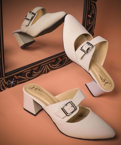 Image of JM LOOKS Sophisticated Buckle Strap Pointed Toe Mules with Contemporary Block Heel for Versatile Fashion Styling