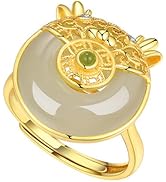AMINKINA 14K Gold over Sterling 925 Sliver Adjustable Natural Hetian Jade Adorable Dragon Ring, O...