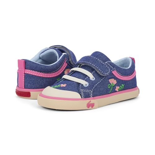 See Kai Run Kristin - Fan Favorite Sneakers for Little Girls, Blue Denim/Garden Toddler 9