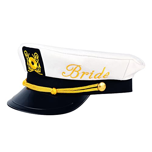 Brosash Bachelorette Party Captains Hat - Cute Bride to Be Nautical Bachelorette Hat | Fun Bridal Shower Accessories Decor Wedding (White)