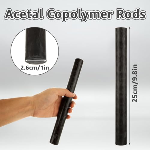 Image of 8 Pack Round Acetal Copolymer Rods - 1 Inch Diameter and 10 Inch Length - Standard Tolerance - Black Delrin Cylinder for Non-Marring Fixtures