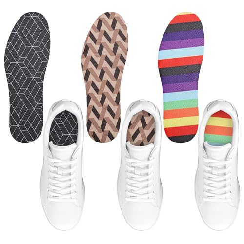 Image of 3 Pairs Sockless Insoles Inner Soles for Women,Barefoot Shoe Inserts,Anti-Odor Breathable,Washable,Rainbow Geometry Print,Size 6-9