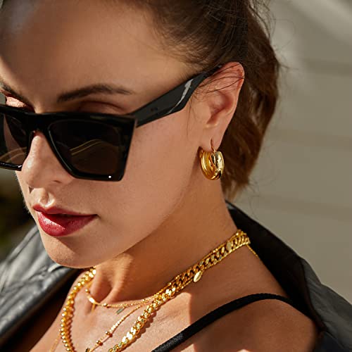 Image of FRUMOS 18K Gold Plated Chunky Hoop Earrings for Women Fashion Thick Gold Hoops Set Jewelry for Birthday Christmas Gifts