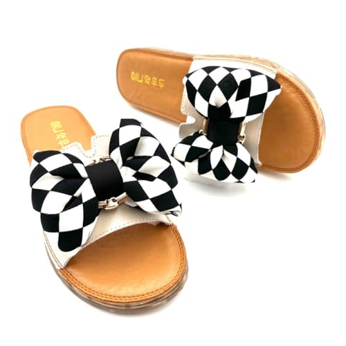 Cute Bow Checkered Slippers for Women Kawaii Y2K Retro Trendy Non Slip Chunky Platform Flats Wide Open Toe Comfort Wear Shoes Cozy Memory Foam Matching Slippers for Couples Mothers Days Gifts