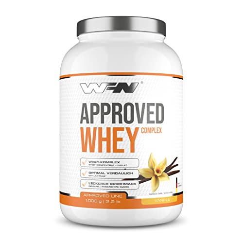 WFN Approved Whey - Vanille - 1 kg Dose - Eiweißpulver mit Laktase - Sehr gut lösliches Molkenprotein - 33 Portionen - Made in Germany - Extern Laborgeprüft Cover