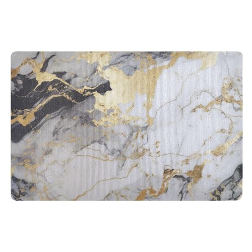 Felpudo Entrada Texturas De Mármol Blanca, Negro Y Dorado Alfombra Entrada Resistente Alfombra Baño Cómoda Alfombrilla Baño para Jardín Bañera Ducha 40X60Cm